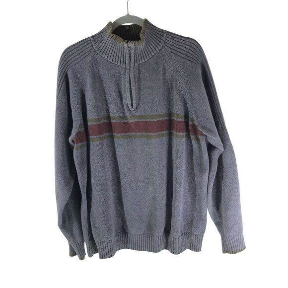 Columbia Mens Cotton 1/4 Zip Sweater With Striped Detail Gray XXL - Picture 1 of 4